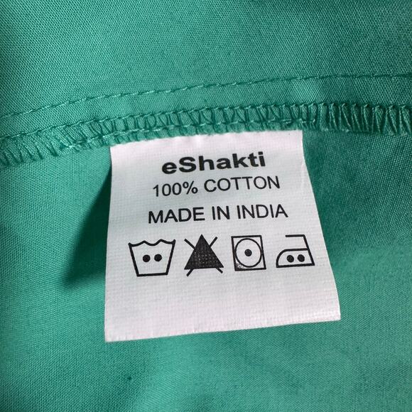 Vintage eShakti Fit and Flare Cotton Dress Turquoise Cottage Minimalist Size 12 - Picture 7 of 9